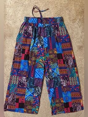 Boho Patchwork Wide Leg Pants - Multicolor Size 2XL